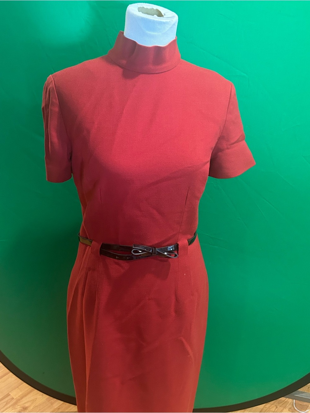Carlisle Red Mock-Neck Midi Dress with Waist Bow Belt